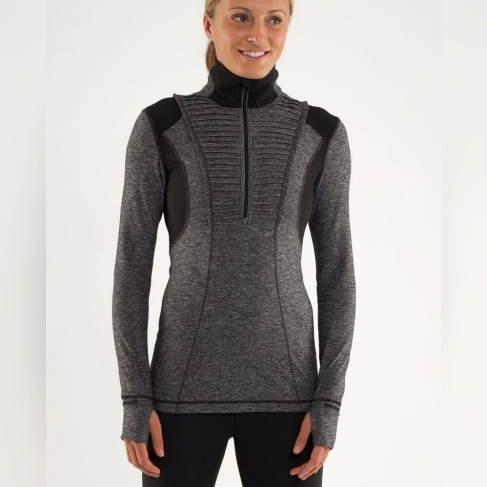 Lululemon Womens Run Your Heart Out Pullover 1/4 Zip Top Heathered Grey Black 10